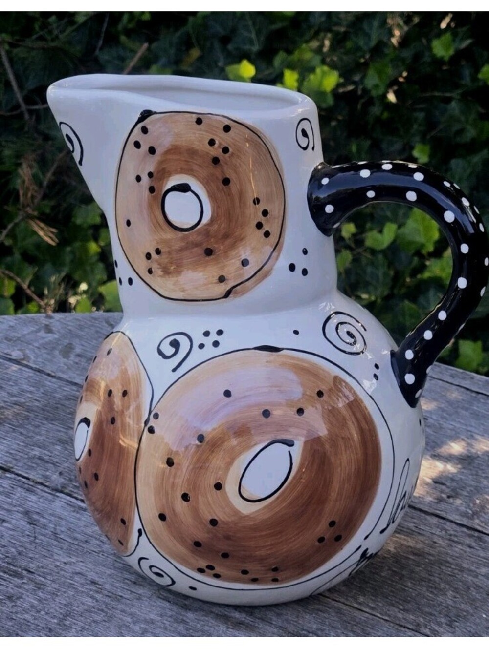 Pitcher Handmade Love by Joanne Delomba For Lotus Ceramic Bagels Doughnuts 64oz